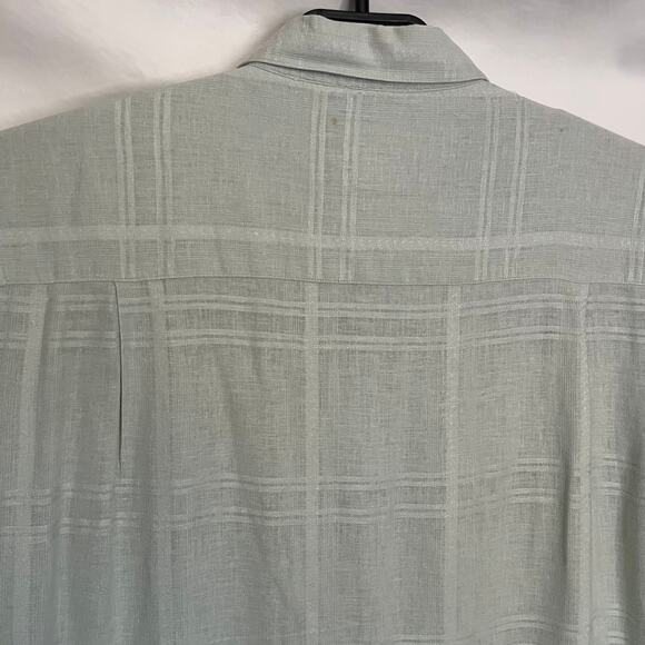 Saddlebred Linen Blend Button Men Shirt XL Sage Preppy Coastal Granpa Windowpane - Picture 6 of 12